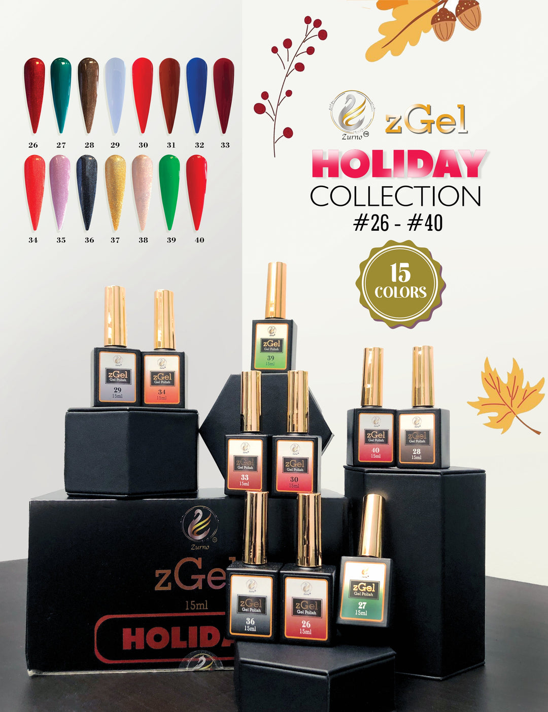 zBlend - zGel - zLacquer | #026 - #040 Holiday Collection - 15 Colors