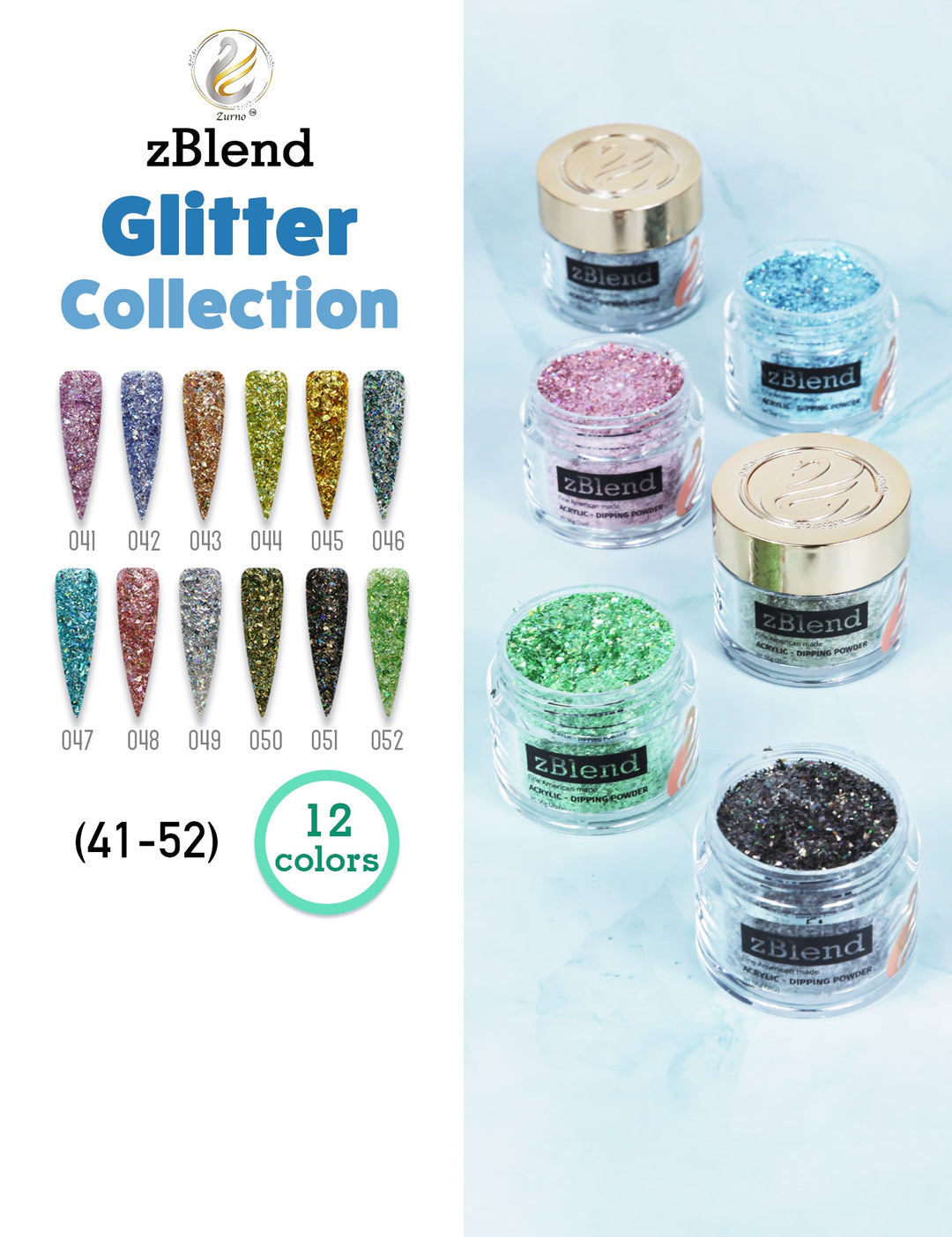 zBlend - zGel - zLacquer | #041 - #052 Glitter Collection - 12 Colors