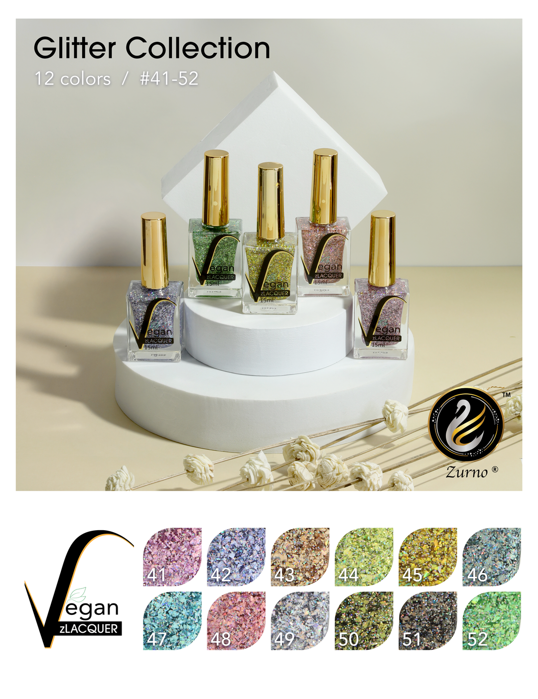 zBlend - zGel - zLacquer | #041 - #052 Glitter Collection - 12 Colors